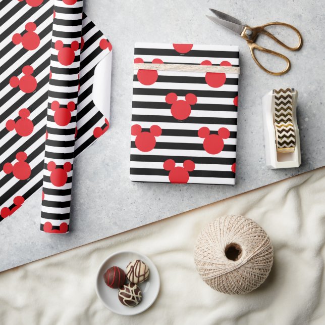 Mickey Mouse | Icon Black & White Striped Birthday Wrapping Paper (Crafts)