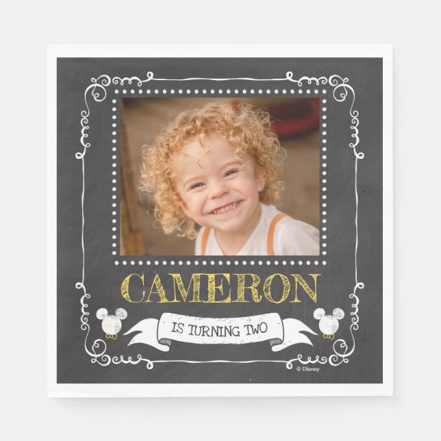 Mickey Mouse Icon Chalkboard Photo Napkin (Front)