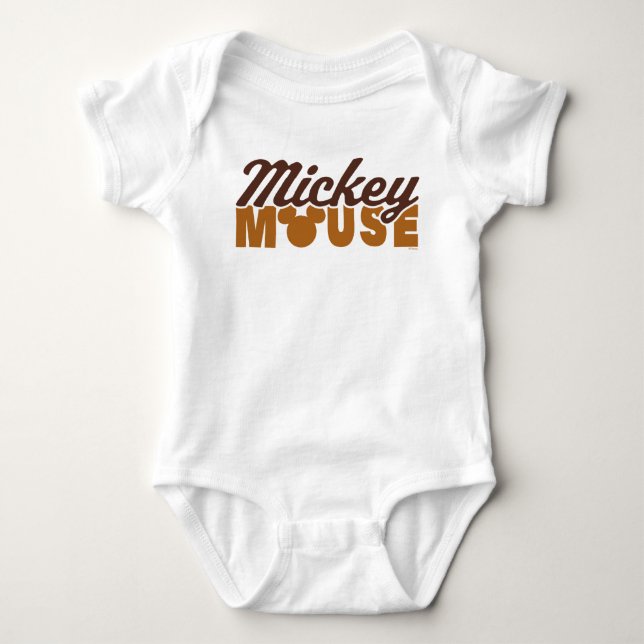 Mickey Mouse Icon Name Typography Baby Bodysuit (Front)