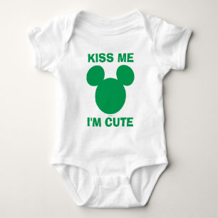 Mickey Mouse Kiss Me I'm Cute   St. Patrick's Day Baby Bodysuit