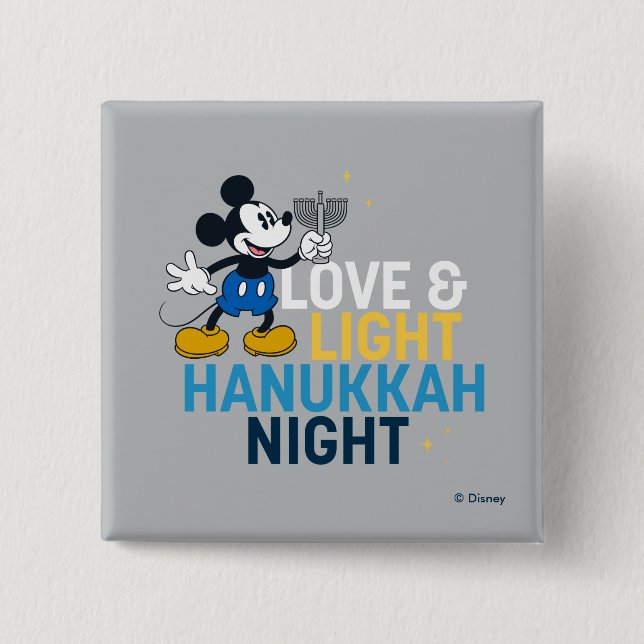 Mickey Mouse | Love & Light Hanukkah Night 2 Inch Square Button (Front)