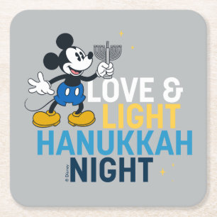 Mickey Mouse   Love & Light Hanukkah Night Square Paper Coaster