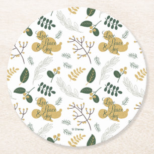 Mickey Mouse   Love, Peace & Joy Pattern Round Paper Coaster