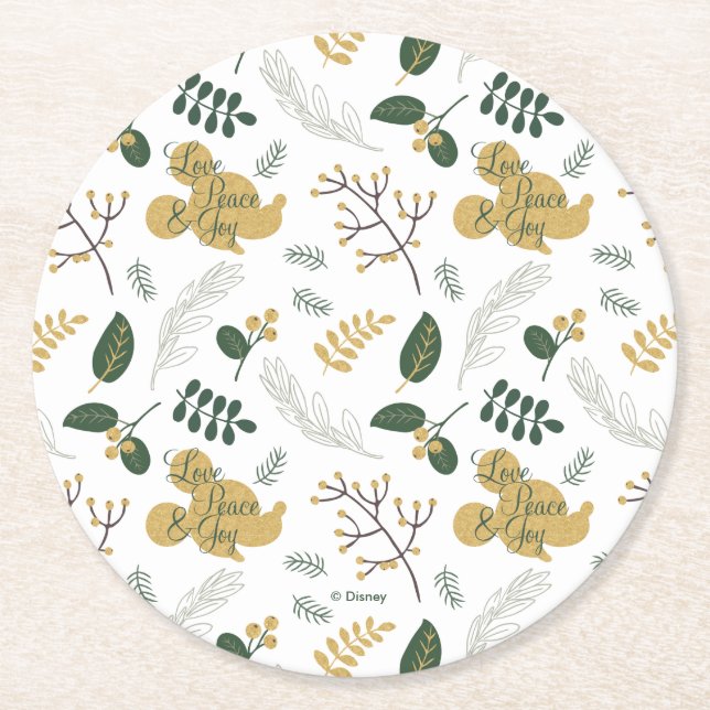 Mickey Mouse | Love, Peace & Joy Pattern Round Paper Coaster (Front)