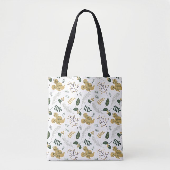 Mickey Mouse | Love, Peace & Joy Pattern Tote Bag (Front)