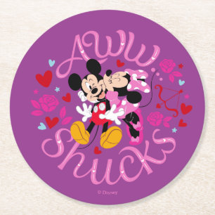 Mickey Mouse & Minnie Mouse   Aww Schucks Round Paper Coaster