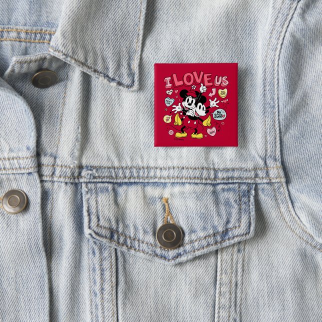 Mickey Mouse & Minnie Mouse | I Love Us 2 Inch Square Button (In Situ)