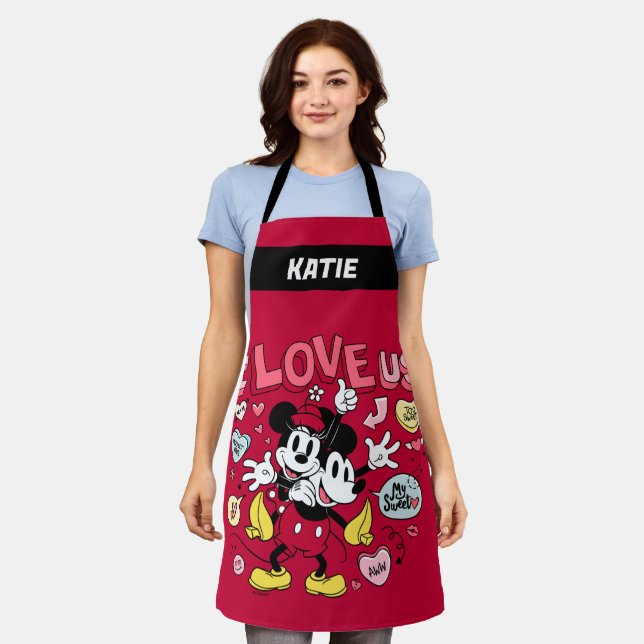 Mickey Mouse & Minnie Mouse | I Love Us | Add Name Apron (Worn)