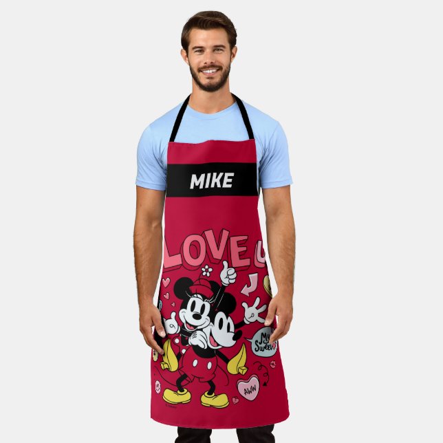 Mickey Mouse & Minnie Mouse | I Love Us | Add Name Apron (Worn)