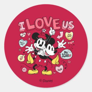 Mickey Mouse & Minnie Mouse   I Love Us Classic Round Sticker