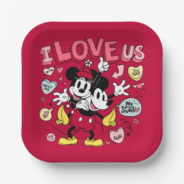 Mickey Mouse & Minnie Mouse | I Love Us Paper Plate (Front)