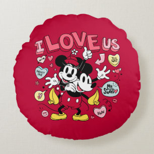 Mickey Mouse & Minnie Mouse   I Love Us Round Pillow
