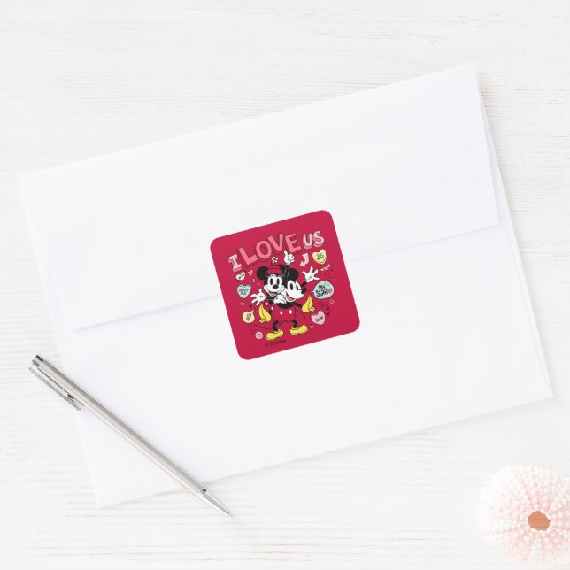 Mickey Mouse & Minnie Mouse | I Love Us Square Sticker (Envelope)