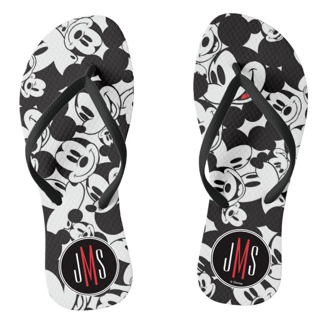 Mickey Mouse | Monogram Crowd Pattern Flip Flops (Footbed)