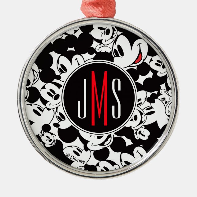 Mickey Mouse | Monogram Crowd Pattern Metal Ornament (Front)