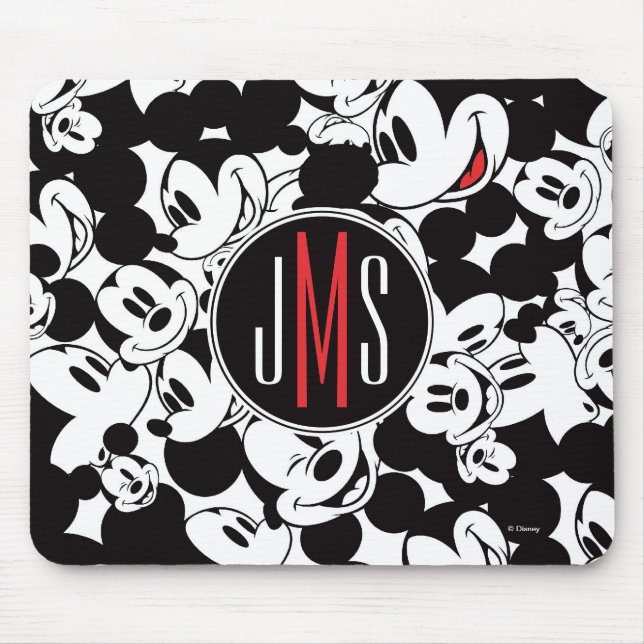 Mickey Mouse | Monogram Crowd Pattern Mouse Pad (Front)
