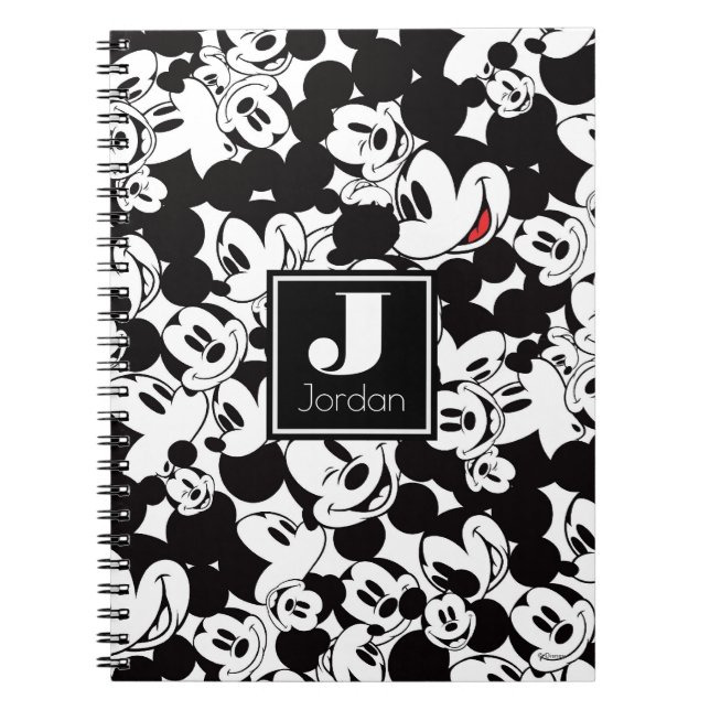 Mickey Mouse | Monogram Crowd Pattern Notebook (Front)