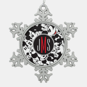 Mickey Mouse   Monogram Crowd Pattern Snowflake Pewter Christmas Ornament