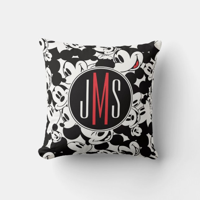 Mickey Mouse | Monogram Crowd Pattern Throw Pillow (Front)