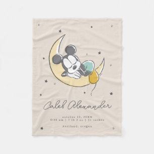 Mickey Mouse Moon and Stars Baby Birth Stats Fleece Blanket