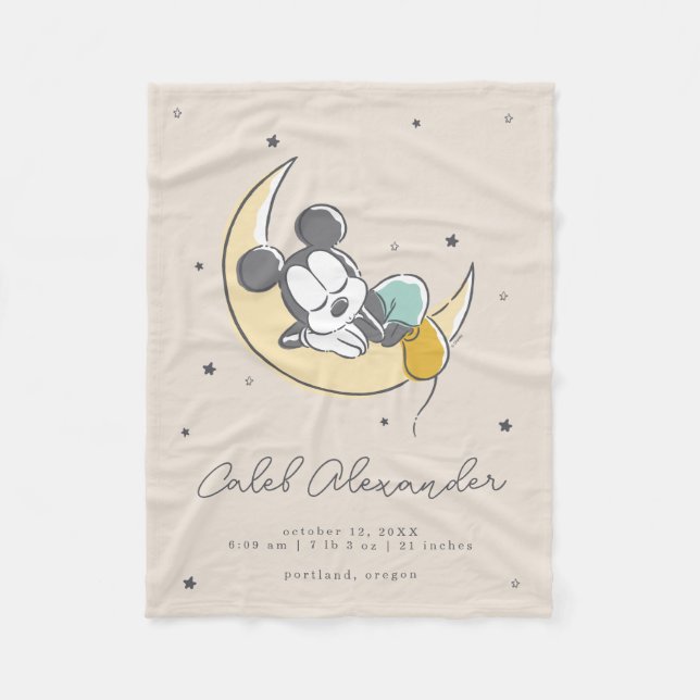 Mickey Mouse Moon and Stars Baby Birth Stats Fleece Blanket (Front)