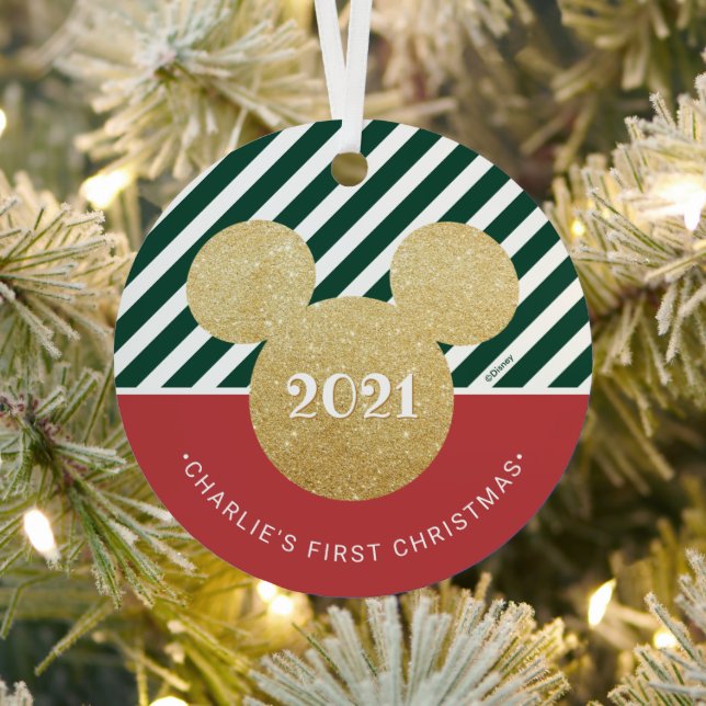 Mickey Mouse | My First Christmas - Red and Green Metal Ornament (Insitu)