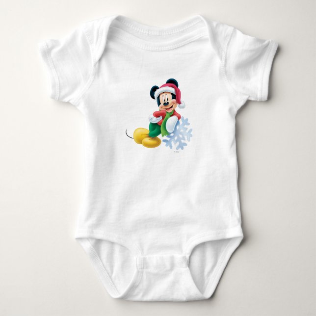 Mickey Mouse on Snowflake Baby Bodysuit (Front)