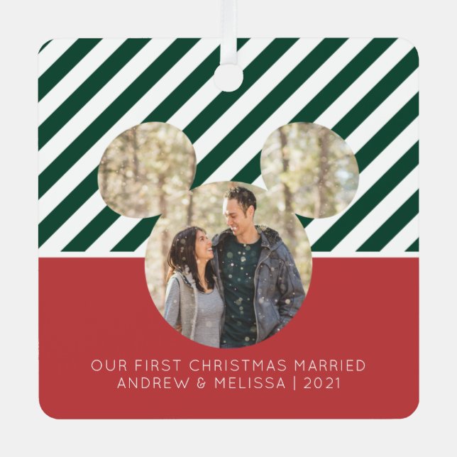 Mickey Mouse | Our First Christmas Married Metal Ornament (Front)