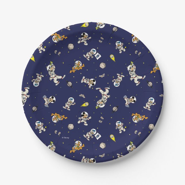 Mickey Mouse Outer Space Pattern Birthday Paper Plate (Front)