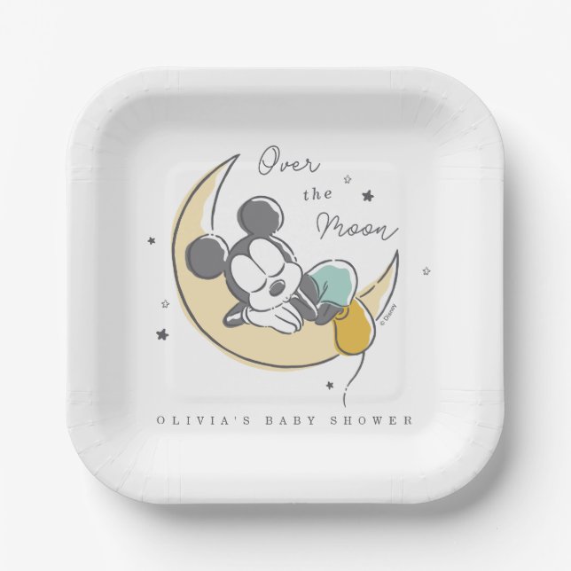 Mickey Mouse Over the Moon Baby Shower Paper Plate (Front)