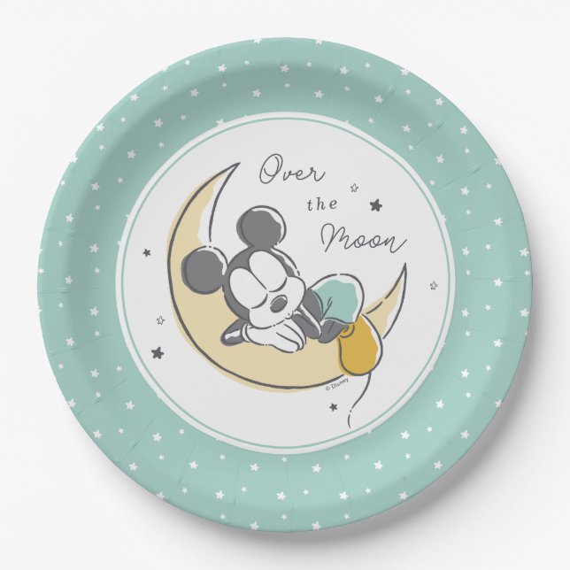 Mickey Mouse | Over the Moon - Boy Baby Shower Paper Plate (Front)