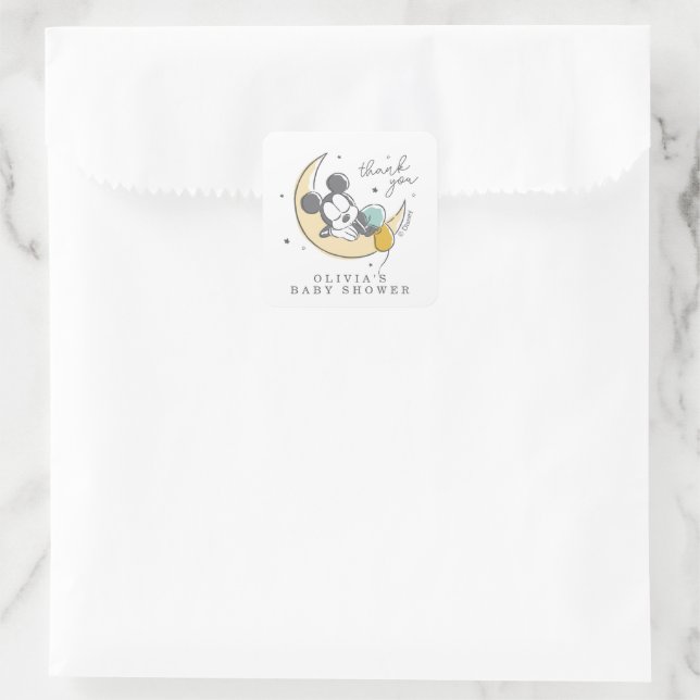 Mickey Mouse | Over the Moon - Boy Baby Shower Square Sticker (Bag)
