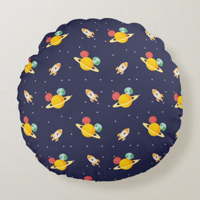 Mickey Mouse Planet Icon Pattern Round Pillow (Front)