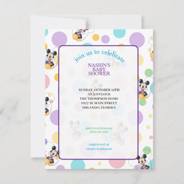Mickey Mouse Polka Dot Baby Shower Invitation (Front)