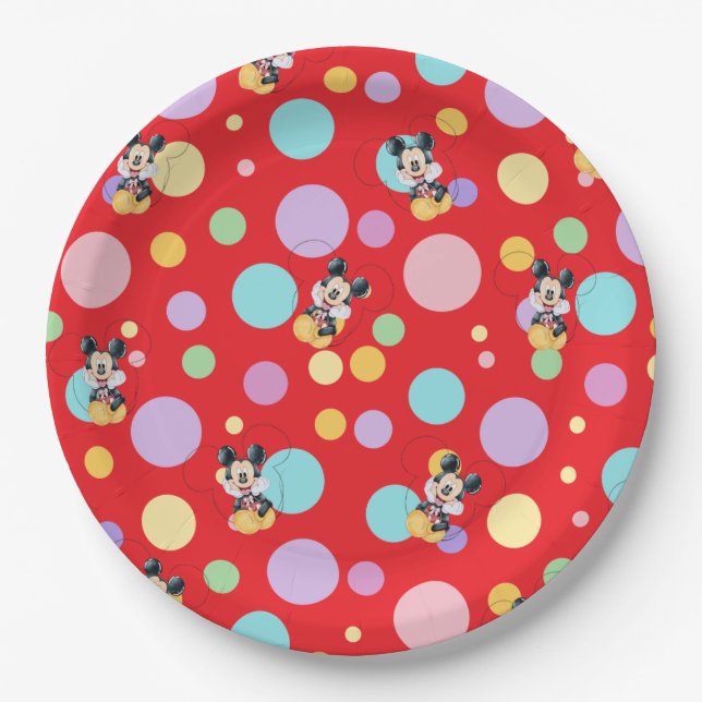 Mickey Mouse Polka Dot  red Baby Shower Paper Plate (Front)