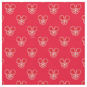 Mickey Mouse Red Holiday Snowflake Pattern Fabric