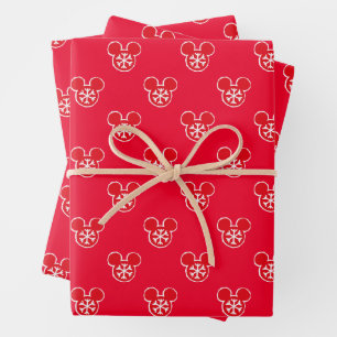 Mickey Mouse Red Holiday Snowflake Pattern Wrapping Paper Sheet