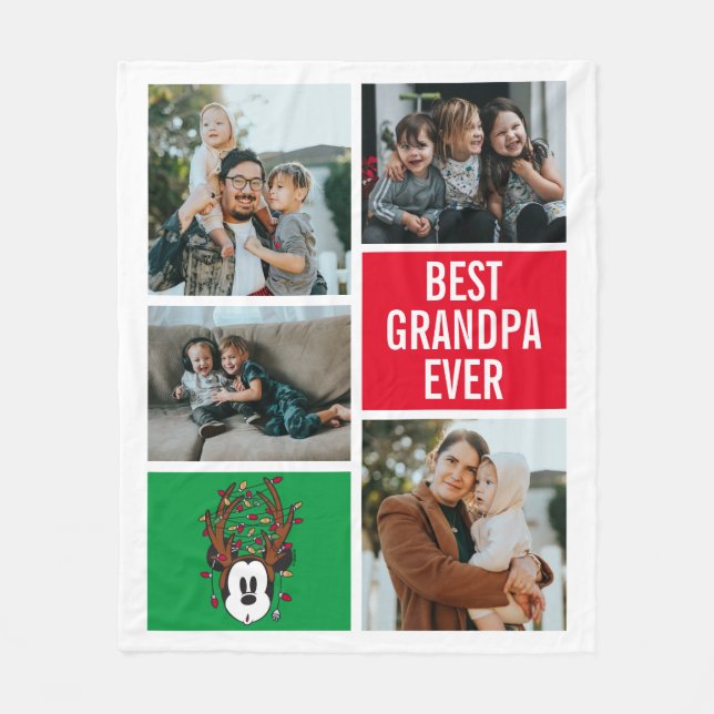 Mickey Mouse Reindeer Antlers | Best Grandpa Ever Fleece Blanket (Front)