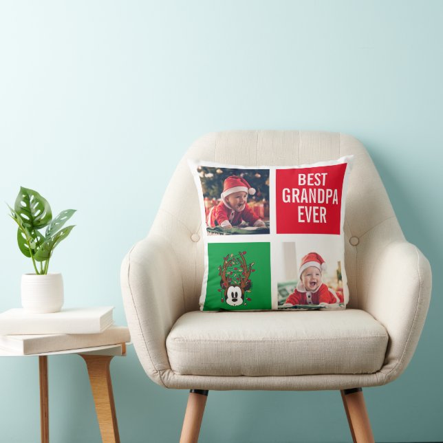 Mickey Mouse Reindeer Antlers | Best Grandpa Ever Throw Pillow (Chair)