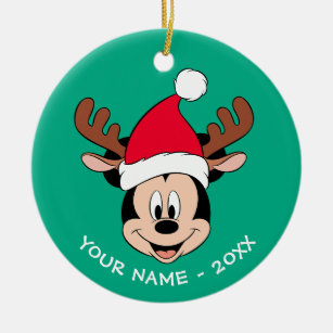 Mickey Mouse   Reindeer Ears & Santa Hat Ceramic Ornament