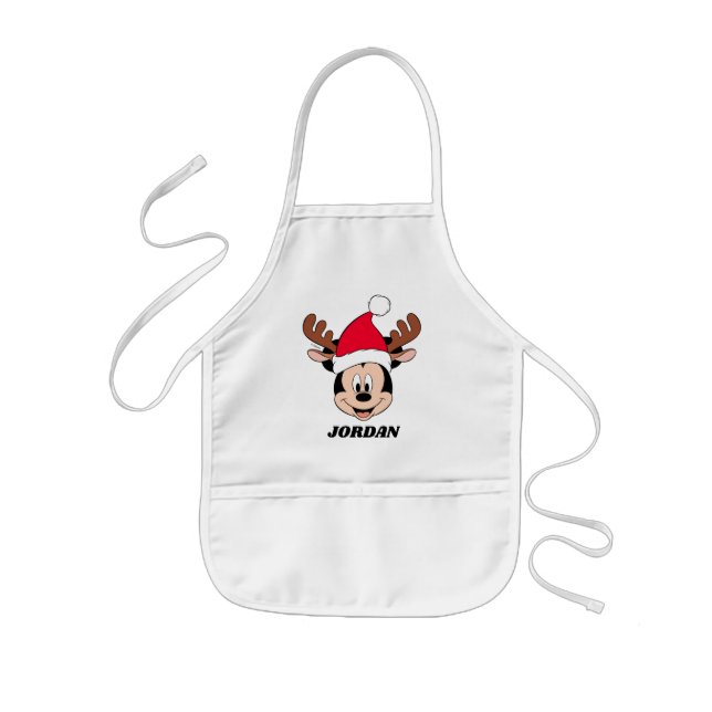 Mickey Mouse | Reindeer Ears & Santa Hat Kids Apron (Front)