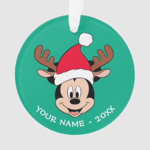 Mickey Mouse   Reindeer Ears & Santa Hat Ornament
