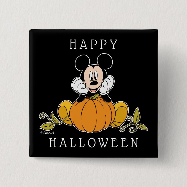 Mickey Mouse Sitting on Pumpkin 2 Inch Square Button (Front)