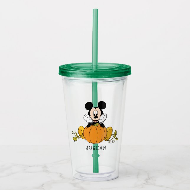 Mickey Mouse Sitting on Pumpkin Acrylic Tumbler (Front)
