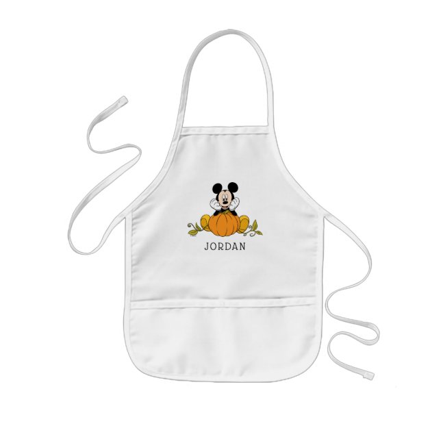 Mickey Mouse Sitting on Pumpkin Kids Apron (Front)