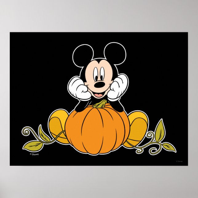 Mickey Mouse Sitting on Pumpkin Poster (Front)