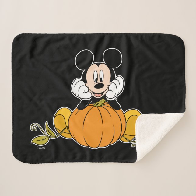 Mickey Mouse Sitting on Pumpkin Sherpa Blanket (Front (Horizontal))