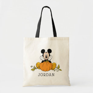 Mickey Mouse Sitting on Pumpkin Tote Bag