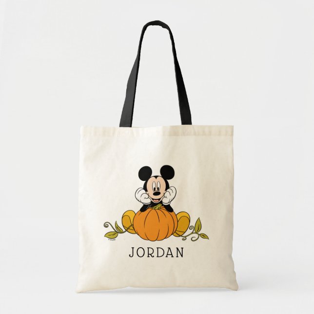 Mickey Mouse Sitting on Pumpkin Tote Bag (Front)