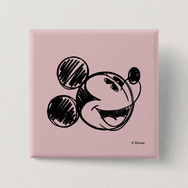 Mickey Mouse Sketch Head 2 Inch Square Button (Front)